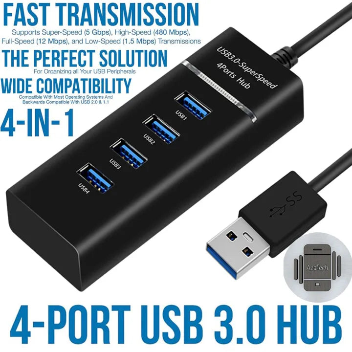 USB 3.0 Hub 4 Ports Extension for Mobile Gaming PC Laptop ~ Super-fast 4 port USB Hub 3.0 Multi Splitter Adapter Extender for Windows / MacBook / Android / PS4 / Phone / Tablet / Computer / Keyboard & Mouse